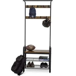 Vasagle Garderobenständer HSR40B, Vintage, Mit 9 Haken, Metall / Holz, Schwarz / Braun -Einhell Verkaufsshop 026ce8b378ee62801e762137d37f79f65ecec2c8 garderobenstaender vasagle hsr40b vintage