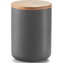 Zeller Vorratsdose 19826, Keramik, 0,65 Liter, Mit Bambus-Deckel, Anthrazit, Rund