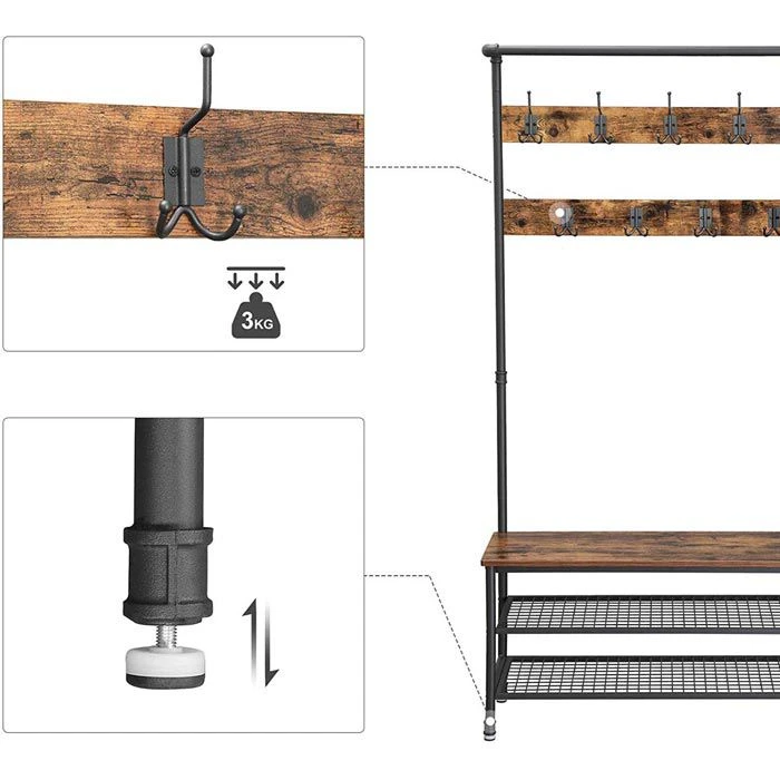 Vasagle Garderobenständer HSR47BX, Vintage, Mit 23 Haken, Metall / Holz, Schwarz / Braun 3 Vasagle Garderobenständer HSR47BX, Vintage, Mit 23 Haken, Metall / Holz, Schwarz / Braun – Bild 3