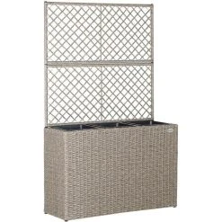 Deuba Pflanzkasten Sichtschutz-Pflanzkübel Creme, 83 X 30,5 X 60 Cm, Polyrattangeflecht, Rankgitter