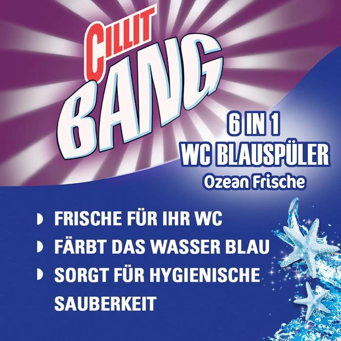 Cillit Bang Cillit-Bang WC-Duftspüler 6 In 1 Blauspüler, Ozean Frische, Im Korb, 3 Stück 3 Cillit Bang Cillit-Bang WC-Duftspüler 6 In 1 Blauspüler, Ozean Frische, Im Korb, 3 Stück – Bild 3
