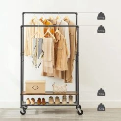 Vasagle Garderobenständer RGR120B01, Vintage, Mit Rollen & 2 Ablagen, Metall / Holz, Braun -Einhell Verkaufsshop 28200318e2f35ef6a6fba1cf0c4d9c864ba856ca garderobenstaender vasagle rgr120b01 vintage