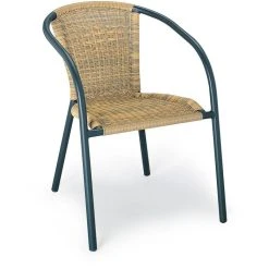 BEST Gartenstuhl Comfort, Polyrattan, Niedriglehner, Natur, Stapelbar