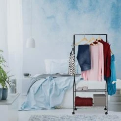 Relaxdays Garderobenständer 10027470, Mit Rollen, 2 Ablagen & 4 Haken, Metall, Schwarz -Einhell Verkaufsshop 315b243c033d77398a42f904020b7beafc1ea97f garderobenstaender relaxdays 10027470