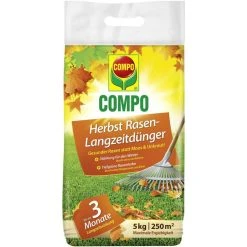 Compo Dünger Herbst Rasen-Langzeitdünger, Langzeitwirkung Bis 90 Tage, 5 Kg Für 250m²