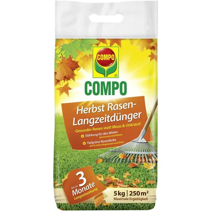 Compo Dünger Herbst Rasen-Langzeitdünger, Langzeitwirkung Bis 90 Tage, 5 Kg Für 250m² 1 Compo Dünger Herbst Rasen-Langzeitdünger, Langzeitwirkung Bis 90 Tage, 5 Kg Für 250m²