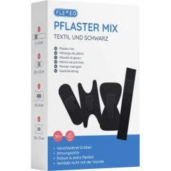 Flexeo Pflaster Mix Textil Pflasterset, 50 Strips, Atmungsaktiv, Elastisch, 4 Größen