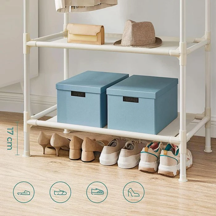 Songmics Garderobenständer RDR02WT, Bis 70 Kg, Mit 2 Kleiderstangen Und 2 Ablagen, Metall, Weiß 4 Songmics Garderobenständer RDR02WT, Bis 70 Kg, Mit 2 Kleiderstangen Und 2 Ablagen, Metall, Weiß – Bild 4