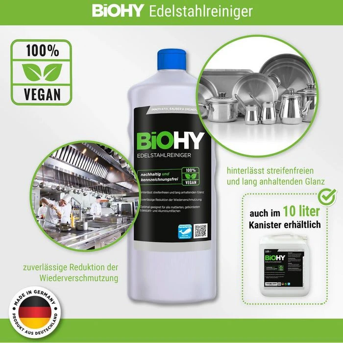 BiOHY Edelstahlreiniger 025-001, 100% Vegan, 1 Liter 3 BiOHY Edelstahlreiniger 025-001, 100% Vegan, 1 Liter – Bild 3