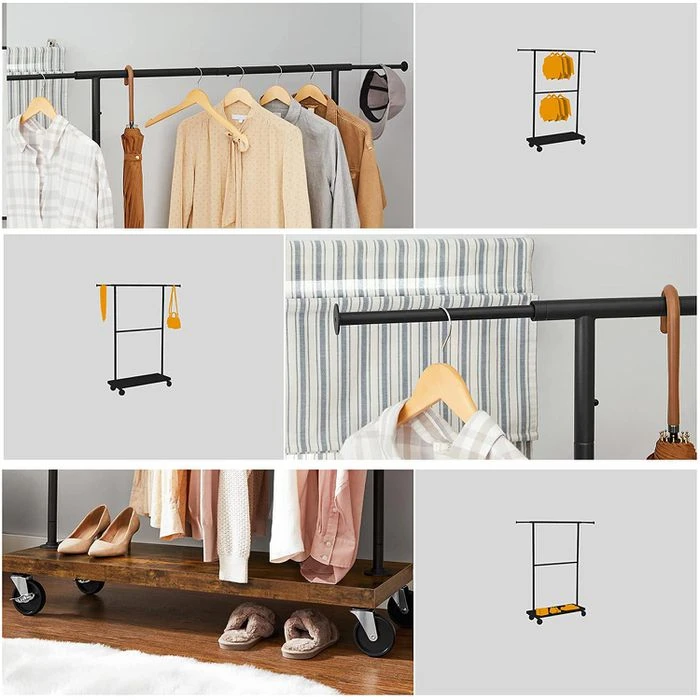 Vasagle Garderobenständer RGR111B01, Vintage, Rollen & Ablage, Ausziehbar, Metall / Holz, Braun 5 Vasagle Garderobenständer RGR111B01, Vintage, Rollen & Ablage, Ausziehbar, Metall / Holz, Braun – Bild 5