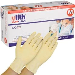 Ulith Latex Natur Puderfrei Gr.M Einmalhandschuhe, 100 Stück
