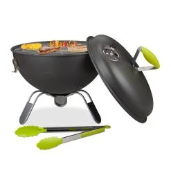 Relaxdays Holzkohlegrill Tragbarer Kugelgrill, Stahl, Mit Deckel & Zange, Grillfläche Ø 34cm