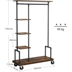 Vasagle Garderobenständer HSR66BX, Vintage, Rollen & 5 Ablagen, Bis 90 Kg, Metall/ Holz, Braun -Einhell Verkaufsshop 44eac66f0f83525a2df2e71aee218cec36b1b5b9 garderobenstaender vasagle hsr66bx vintage