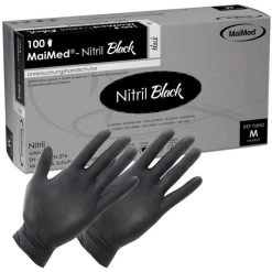 MaiMed Einmalhandschuhe Nitril Black, Puderfrei, 76843, Schwarz, 100 Stück, Größe L