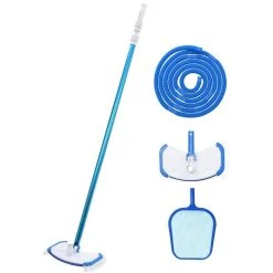 VidaXL Poolreinigungsset 91739, 4-teilig, Bodensauger, Stange, Schlauch, Kescher
