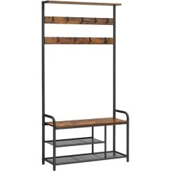 Vasagle Garderobenständer HSR409B01, Vintage, Mit 9 Haken, Metall / Holz, Schwarz / Braun