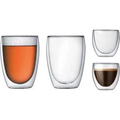Bodum Kaffeegläser Set K4557-10, Doppelwandig, 80 & 350ml, 4-teilig