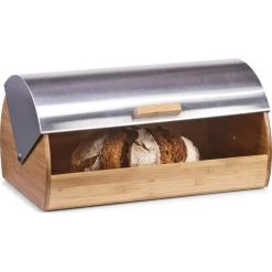Zeller Brotkasten 25344, Edelstahl / Bambus, Schwingdeckel, 39 X 25,5 X 18,5cm, Silber / Braun