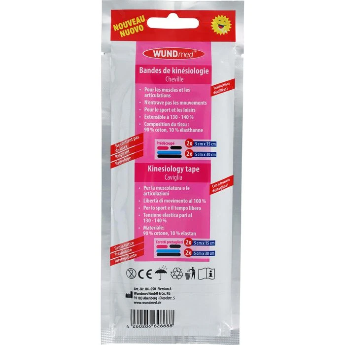 WUNDmed Kinesio-Tape Sprunggelenk, 4 Stück, 2 Größen, Wasserfest, Elastisch, Farbig Sortiert 4 WUNDmed Kinesio-Tape Sprunggelenk, 4 Stück, 2 Größen, Wasserfest, Elastisch, Farbig Sortiert – Bild 4