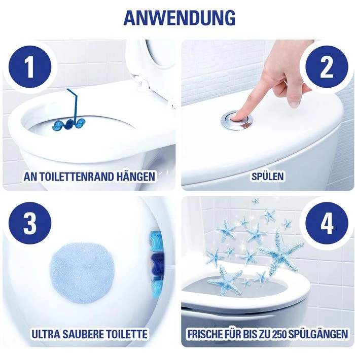 Cillit Bang Cillit-Bang WC-Duftspüler 6 In 1 Blauspüler, Ozean Frische, Im Korb, 3 Stück 4 Cillit Bang Cillit-Bang WC-Duftspüler 6 In 1 Blauspüler, Ozean Frische, Im Korb, 3 Stück – Bild 4