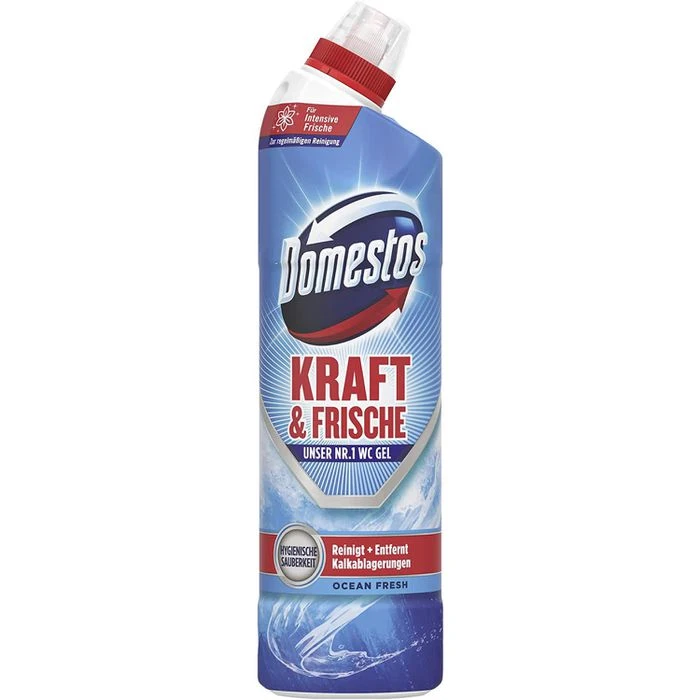 Domestos WC-Reiniger Kraft & Frische WC Gel, Ocean Fresh, Beseitigt 99,9% Der Bakterien, 750ml 1 Domestos WC-Reiniger Kraft & Frische WC Gel, Ocean Fresh, Beseitigt 99,9% Der Bakterien, 750ml