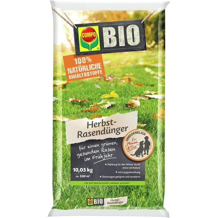 Compo Dünger Bio Herbst-Rasendünger, Langzeitwirkung Bis 90 Tage, 10,05 Kg Für Ca.200m² 1 Compo Dünger Bio Herbst-Rasendünger, Langzeitwirkung Bis 90 Tage, 10,05 Kg Für Ca.200m²