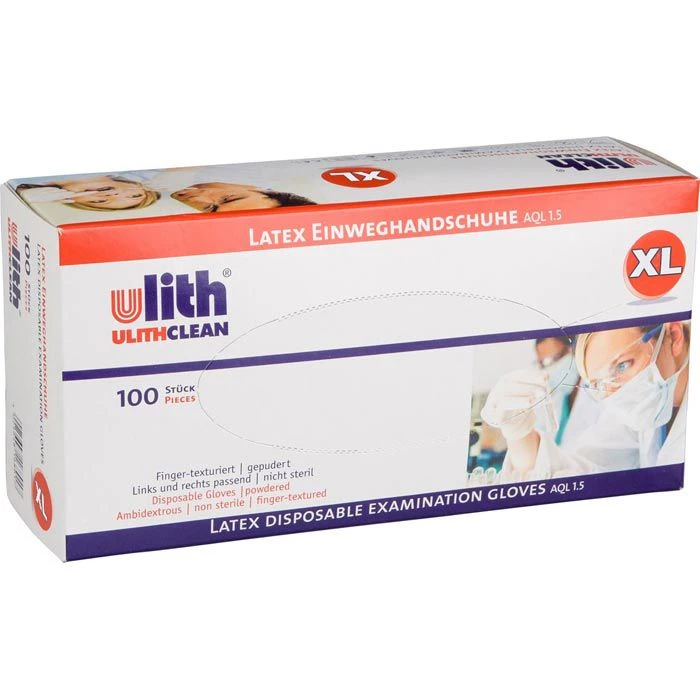 Ulith Latex Natur Gepudert Gr.XL Einmalhandschuhe, 100 Stück 3 Ulith Latex Natur Gepudert Gr.XL Einmalhandschuhe, 100 Stück – Bild 3