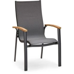 BEST Gartenstuhl Cavalese, Stoff/Teakholz, Hochlehner, Anthrazit, Stapelbar