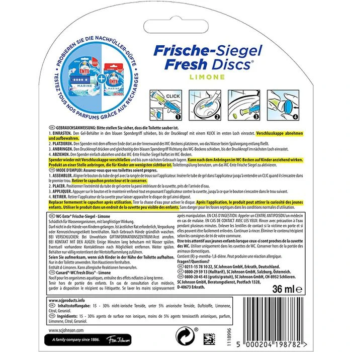 WC-Ente WC-Duftspüler Frische Siegel Limone, Starterset, Spender, 36 Ml 4 WC-Ente WC-Duftspüler Frische Siegel Limone, Starterset, Spender, 36 Ml – Bild 4