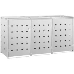 VidaXL Mülltonnenbox 145381, Bis 240 Liter, Für 3 Mülltonnen, Abschließbar, Silber, Edelstahl