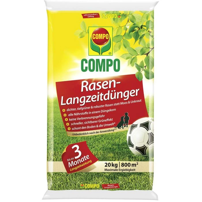 Compo Dünger Rasen-Langzeitdünger, Langzeitwirkung Bis 90 Tage, 20 Kg Für 800m² 1 Compo Dünger Rasen-Langzeitdünger, Langzeitwirkung Bis 90 Tage, 20 Kg Für 800m²
