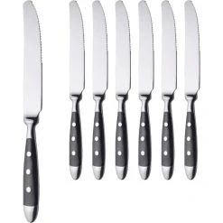 Gräwe Menümesser Nürnberg, Edelstahl 18/0, Geschmiedet, Silber / Schwarz, 6 Stück