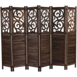 Mendler Paravent Istanbul, Innen, 6-teilig, Holz, Mit Ornamenten, Braun, 240 X 170 Cm