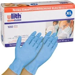 Ulith Nitril Blau Puderfrei Gr.XL Einmalhandschuhe, 100 Stück