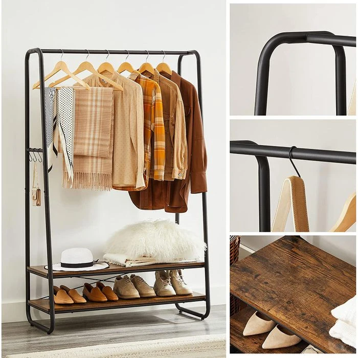 Vasagle Garderobenständer RGR112B01, Vintage, Mit 2 Ablagen, Bis 170 Kg, Metall / Holz, Braun 7 Vasagle Garderobenständer RGR112B01, Vintage, Mit 2 Ablagen, Bis 170 Kg, Metall / Holz, Braun – Bild 7