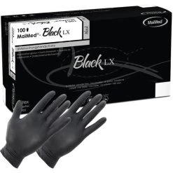 MaiMed Einmalhandschuhe LX PF Latex, Puderfrei, 74447, Schwarz, 100 Stück, Größe M