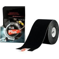 Nasara Kinesio-Tape Plus, Schwarz, 5m X 5cm, Wasserfest, Elastisch