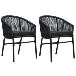 VidaXL Gartenstuhl 48135, Polyrattan, Niedriglehner, Schwarz, Mit Kissen, 2 Stück