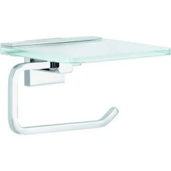 Tesa Toilettenpapierspender Deluxxe Mit Ablage, Ohne Bohren, Metall, Für 1 Kleinrolle, Silber