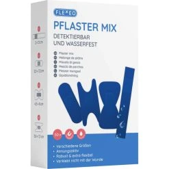 Flexeo Pflaster Mix Pflasterset, 50 Strips, Detektierbar, Wasserfest, 4 Größen
