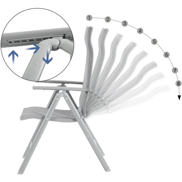 Songmics Gartenstuhl GCB02GY, Kunststoff, Hochlehner, Verstellbar, Grau, Klappbar 2 Songmics Gartenstuhl GCB02GY, Kunststoff, Hochlehner, Verstellbar, Grau, Klappbar – Bild 2