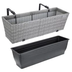 Alternative view of CASARIA Blumenkasten 2er-Set Polyrattan Grau, 60 X 20 X 19 Cm, Rechteckig, Kunststoff