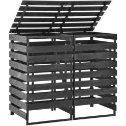 VidaXL Mülltonnenbox 315411, Bis 240 Liter, Für 2 Mülltonnen, Verriegelbar, Schwarz, Holz