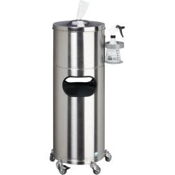 VAR Handtuchspender 2016, Desinfektionsstation, Abfallkorb, Rollenhandtücher, Fahrbar, Edelstahl