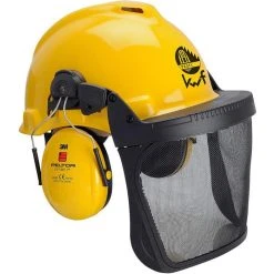 3M Forsthelm Kopfschutz-Kombination G22D, Gelb, Gehörschutz Und Polyamid-Visier, EN397, Gr. 54-51