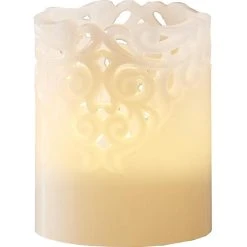Böttcher-AG LED-Kerze Clary Echtwachs Creme, 10 X 8 Cm (HxØ), Spitzenmuster, Mit Timer