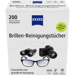 Zeiss Brillenputztücher Brillen-Reinigungstücher, Streifenfrei, Einzeln Verpackt, 200 Stück