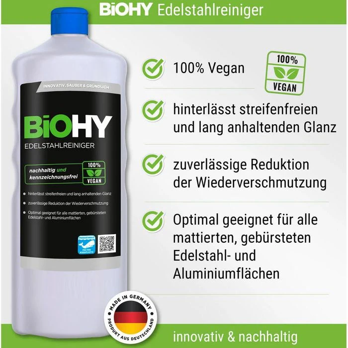 BiOHY Edelstahlreiniger 025-001, 100% Vegan, 1 Liter 2 BiOHY Edelstahlreiniger 025-001, 100% Vegan, 1 Liter – Bild 2