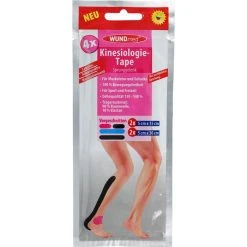 WUNDmed Kinesio-Tape Sprunggelenk, 4 Stück, 2 Größen, Wasserfest, Elastisch, Farbig Sortiert