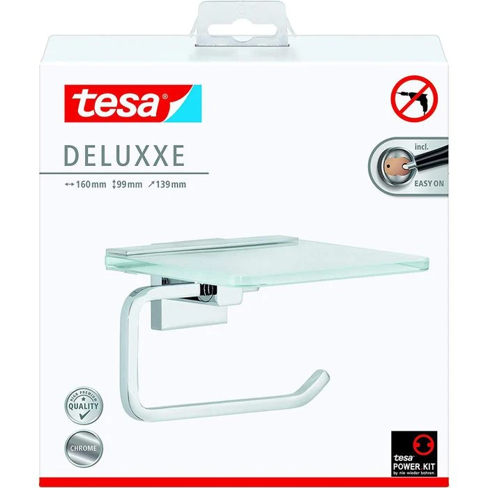 Tesa Toilettenpapierspender Deluxxe Mit Ablage, Ohne Bohren, Metall, Für 1 Kleinrolle, Silber 4 Tesa Toilettenpapierspender Deluxxe Mit Ablage, Ohne Bohren, Metall, Für 1 Kleinrolle, Silber – Bild 4